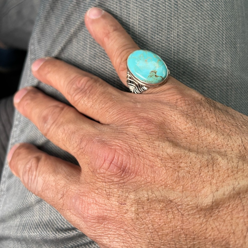 Solid Starling Silver Ring With Precious Blue Sto… - image 1